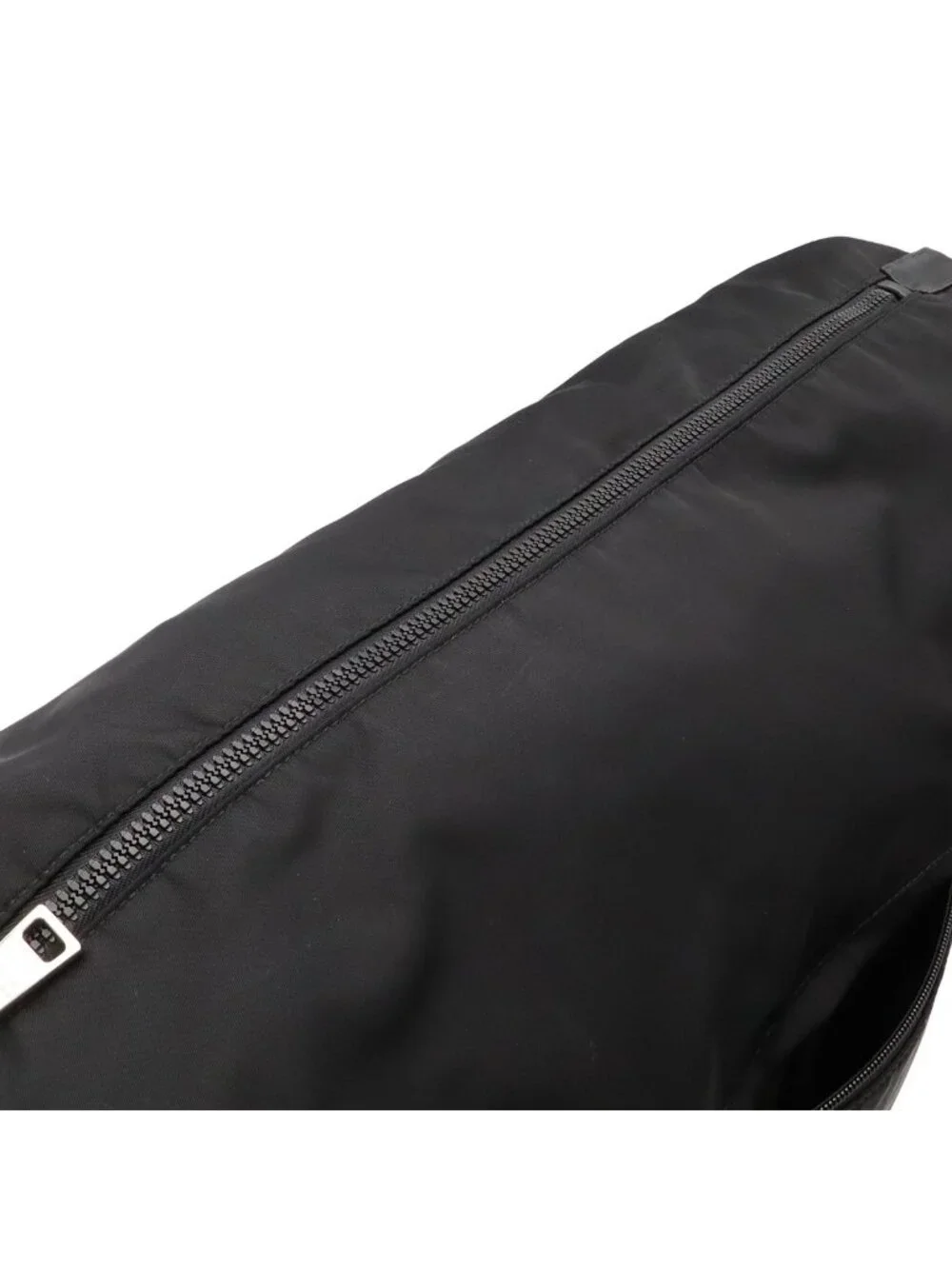 Prada Rubber Logo Shoulder Bag Nylon Leather Nero Black Silver